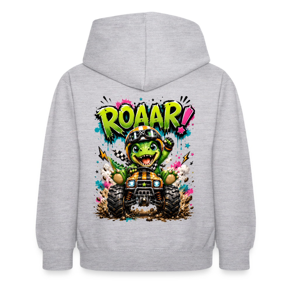ROAAR! – Monstertruck Dino Kids Hoodie ⭐ - light heather grey