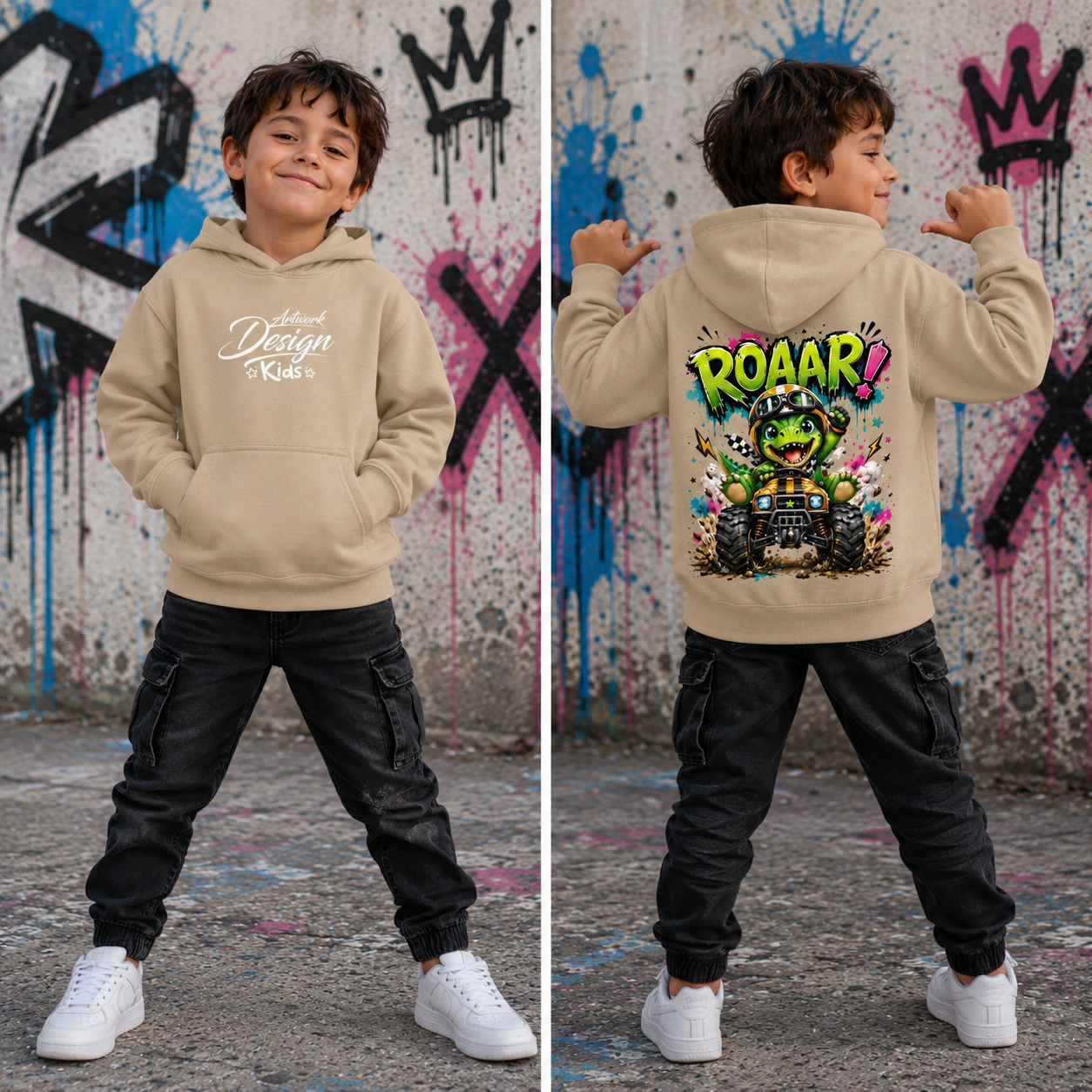 ROAAR! – Monstertruck Dino Kids Hoodie ⭐