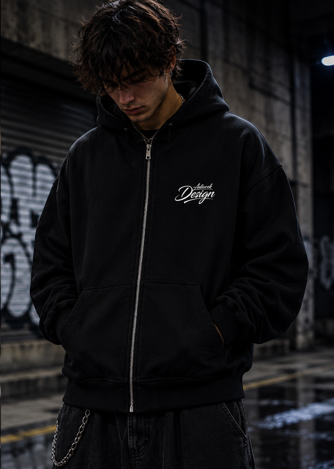 VACANCY Oversized Zipper Hoodie "Rips"